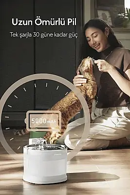 Cheerble Pet Fountain E1+ (Elfin 1 Plus) Cdy02 Çelik Hazneli Şarjlı Otomatik Kedi Su Pınarı - 6