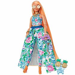 Barbie Extra Fancy Çiçekli Kostümlü Bebek ve Yavru Kedisi HHN14 - Barbie
