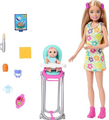 Barbie Skipper Bebek Bakıcısı Sarı Saçlı Bebek ve Oyun Seti Htk35 - 1