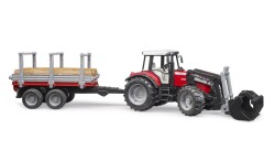 Bruder Massey Ferguson 7480 Kepçeli Traktör & Kütük Taşıyan Römork BR02046 - 2