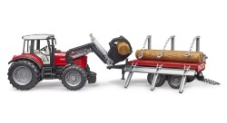 Bruder Massey Ferguson 7480 Kepçeli Traktör & Kütük Taşıyan Römork BR02046 - 5