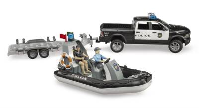 Bruder Ram 2500 Polis Aracı ,Römork, Zodyak, 2 Fıgür Ve Aksesuarlar Br02507 - 3