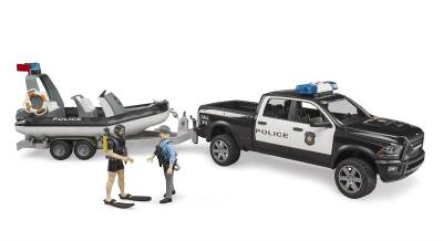 Bruder Ram 2500 Polis Aracı ,Römork, Zodyak, 2 Fıgür Ve Aksesuarlar Br02507 - 5