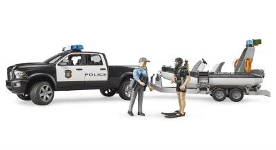 Bruder Ram 2500 Polis Aracı ,Römork, Zodyak, 2 Fıgür Ve Aksesuarlar Br02507 - 6