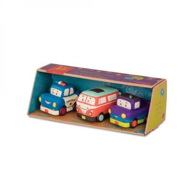 B.Toys 3'lü Mini Çek-Bırak Araba Seti - Polis/Retro Van/Jeep Bx1695Z - 1