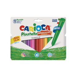 Carioca Plastello Jumbo Üçgen Elleri Kirletmeyen Yıkanabilir Pastel Boya Kalemi 12'li 42671 - Carioca