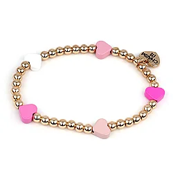 Charm It Gold Pink Heart Stretch Bead Bracelet /Genişleyen Boncuk Bilezik CIBB121 - Charm It