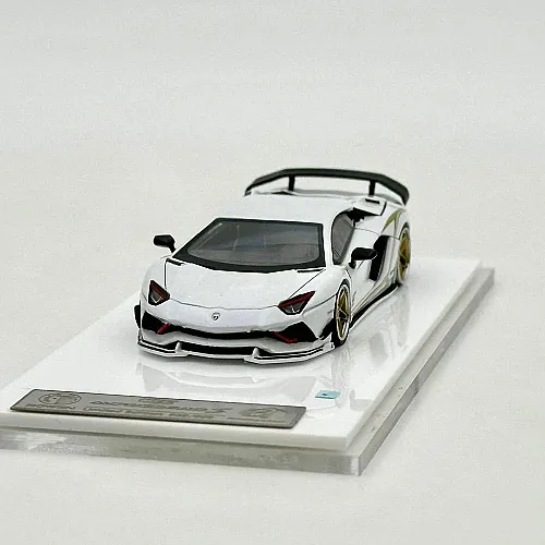 Die Cast Lamborghini Aventador 1/64 - S Rowen Rotating Wheel Rw - Pearl White - 4