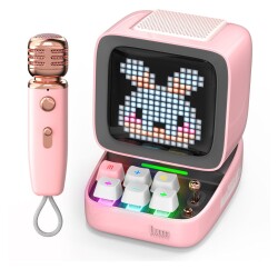 Divoom Ditoo Mic Piksel Ekranlı Karaoke Mikrofonlu 15W Pembe Bluetooth Hoparlör - 1