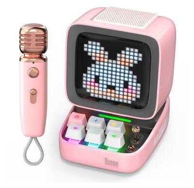 Divoom Ditoo Mic Piksel Ekranlı Karaoke Mikrofonlu 15W Pembe Bluetooth Hoparlör - 1