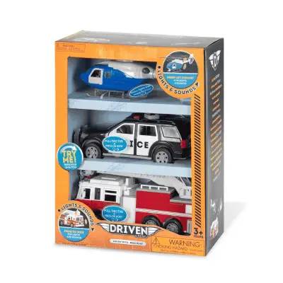 Driven 3'lü Set - Helikopter, Polis Arabası, İtfaiye Arabası Wh1178Z - 2