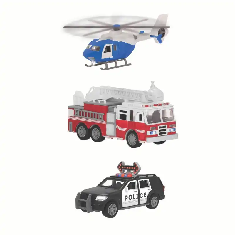 Driven 3'lü Set - Helikopter, Polis Arabası, İtfaiye Arabası Wh1178Z