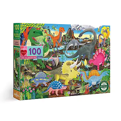 Eeboo 100 Parça Yapboz - Land of Dinosaurs - 1