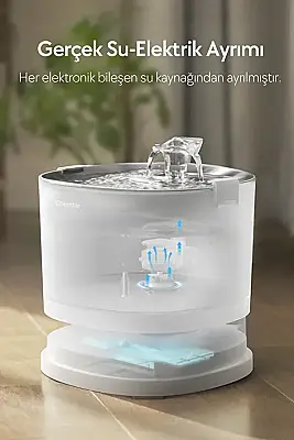 Airpet Cheerble Pet Fountain E1+ (Elfin 1 Plus) Cdy02 Çelik Hazneli Şarjlı Otomatik Kedi Su Pınarı - 2