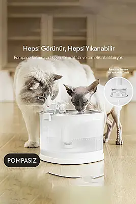 Airpet Cheerble Pet Fountain E1+ (Elfin 1 Plus) Cdy02 Çelik Hazneli Şarjlı Otomatik Kedi Su Pınarı - 5