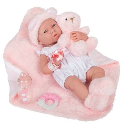 Berenguer Realistic Newborn Toy Girl Baby 39 Cm And Pink Bear 18061 - 1