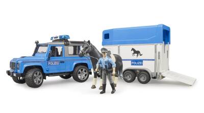Bruder Land Rover Police Vehicle With Trailer & Officer And Horse Br02588 - 2