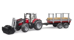 Bruder Massey Ferguson 7480 Tractor With Bucket & Log Trailer Br02046 - 1