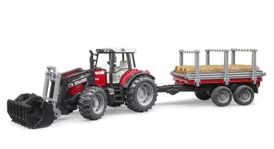 Bruder Massey Ferguson 7480 Tractor With Bucket & Log Trailer Br02046 - 1