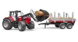Bruder Massey Ferguson 7480 Tractor With Bucket & Log Trailer Br02046 - 3