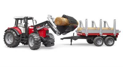 Bruder Massey Ferguson 7480 Tractor With Bucket & Log Trailer Br02046 - 3