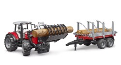 Bruder Massey Ferguson 7480 Tractor With Bucket & Log Trailer Br02046 - 4