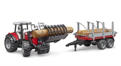 Bruder Massey Ferguson 7480 Tractor With Bucket & Log Trailer Br02046 - 4