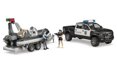 Bruder Ram 2500 Police Vehicle, Trailer, Zodiac, 2 Figures And Accessories Br02507 - 2