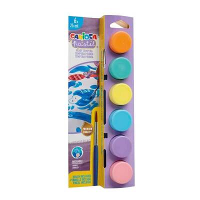 Carioca 40485 Pastel Tempera Watercolor Super Washable With Brush 6X25Ml 6-Piece Set - 1