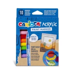 Carioca Acrylic Paint Marker, Water-Based, Brush Tip, Pack Of 10 - Carioca