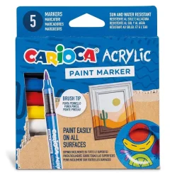 Carioca Acrylic Paint Marker, Water-Based, Brush-Tip, Pack Of 5 - Carioca