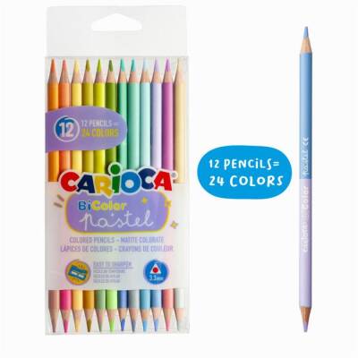 Carioca Double-Sided Colored Pencils, Pastel Colors, Pack Of 12 (24 Colors) 43309 - 1