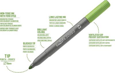Carioca Ecofamily Jumbo Super Washable Felt-Tip Pens, Pack Of 12, 43101 - 3
