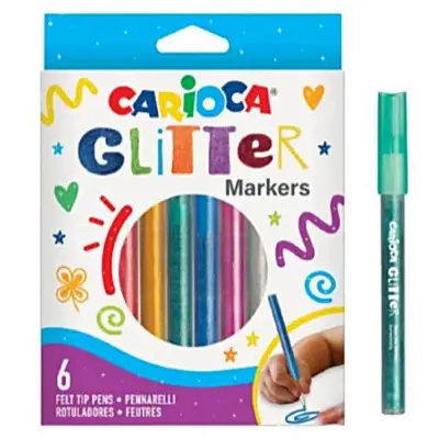 Carioca Glitter Felt-Tip Pens, Pack Of 6, 42190 - 1
