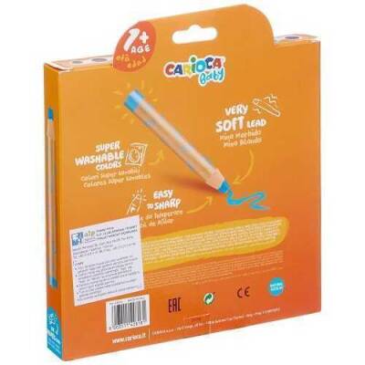 Carioca Jumbo Baby Wooden Body Colored Pencils 3 In 1 Pack Of 10 With Sharpener 42818 - 2