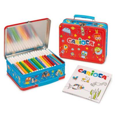 Carioca Super Washable Felt-Tip Pen Set, 100 Pieces, Metal Case + Coloring Book - 1