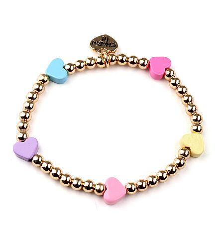 Charm It Gold Multi Heart Stretch Bead Bracelet /Genişleyen Boncuk Bilezik CIBB123 - 1
