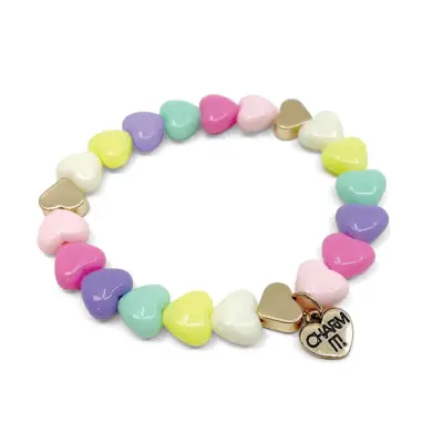 Charm It! Gold Pastel Heart Stretch Bead Bracelet / Expanding Bead Bracelet Cıbb207 - 1