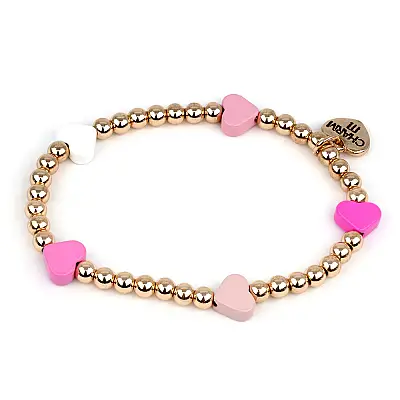 Charm It Gold Pink Heart Stretch Bead Bracelet /Genişleyen Boncuk Bilezik CIBB121 - 1