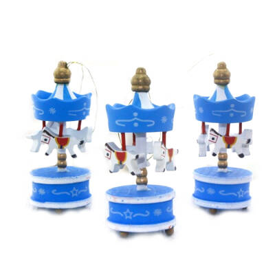 Decorative Christmas Set Of 6 Blue Carousel Ornaments Dn04-03 - 2