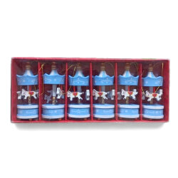 Decorative Christmas Set Of 6 Blue Carousel Ornaments Dn04-03 - 3