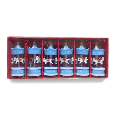 Decorative Christmas Set Of 6 Blue Carousel Ornaments Dn04-03 - 3