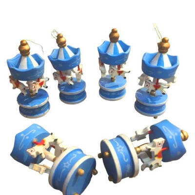 Decorative Christmas Set Of 6 Blue Carousel Ornaments Dn04-03 - 1