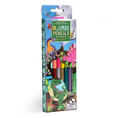 Eeboo Çift Uçlu Jumbo 12 Renk Kuru Boya Kalemi - Dinosaur - 1