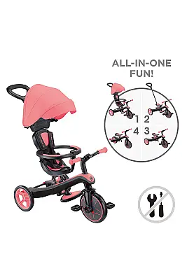 Globber Explorer 4-In-1 Trike Bicycle - Pink 634-110 - 1