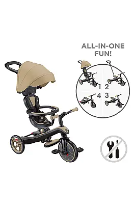 Globber Explorer 4-In-1 Trike Bicycle - Sand Beige 634-231 - 1