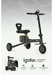 Igofor 3 Tekerlekli Katlanabilir Elektrikli Oturulabilir Scooter Gri EM301-G - 8
