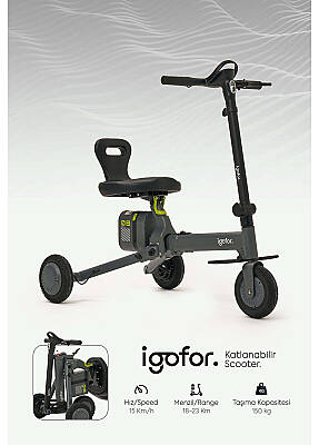 Igofor 3 Tekerlekli Katlanabilir Elektrikli Oturulabilir Scooter Gri EM301-G - 8