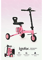 Igofor 3 Tekerlekli Katlanabilir Elektrikli Oturulabilir Scooter Pembe EM301-P - 8