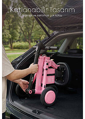 Igofor 3 Tekerlekli Katlanabilir Elektrikli Oturulabilir Scooter Pembe EM301-P - 5